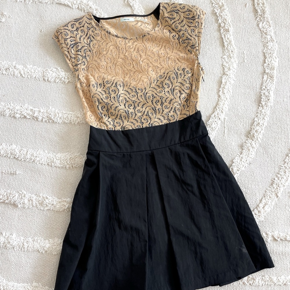 Vintage Inspired  Prom Dress, Cream Lace with Black Taffeta, Size 0